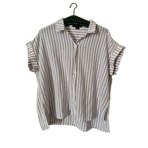 Sanctuary Striped Boxy Top Large Short Sleeve Purple & White Striped Button Up S